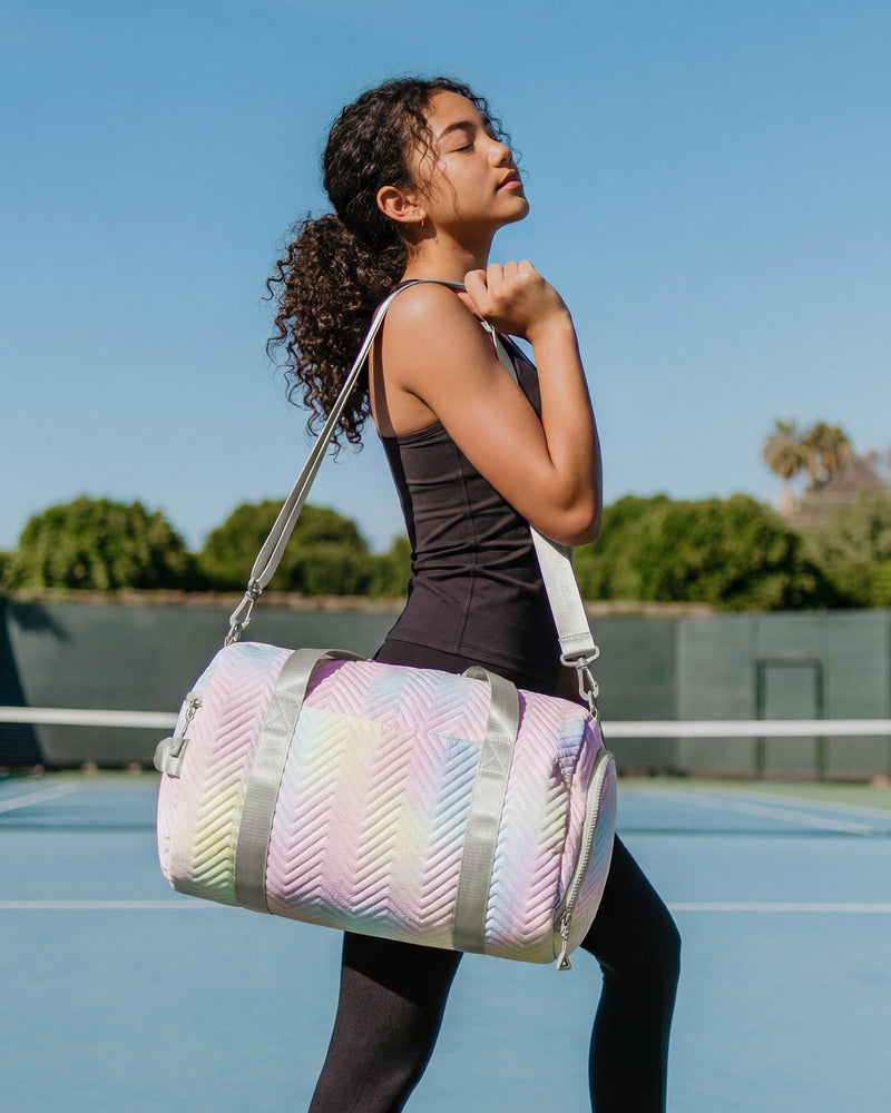 STELLE Dance Bag for Girls Ballerina Bags Gym Duffle(RW,F) | Spacious duffle bag with shoe compartment,Perfect for ballet,Gymnastics,Cheer,Travel and gifts Rainbow Wash