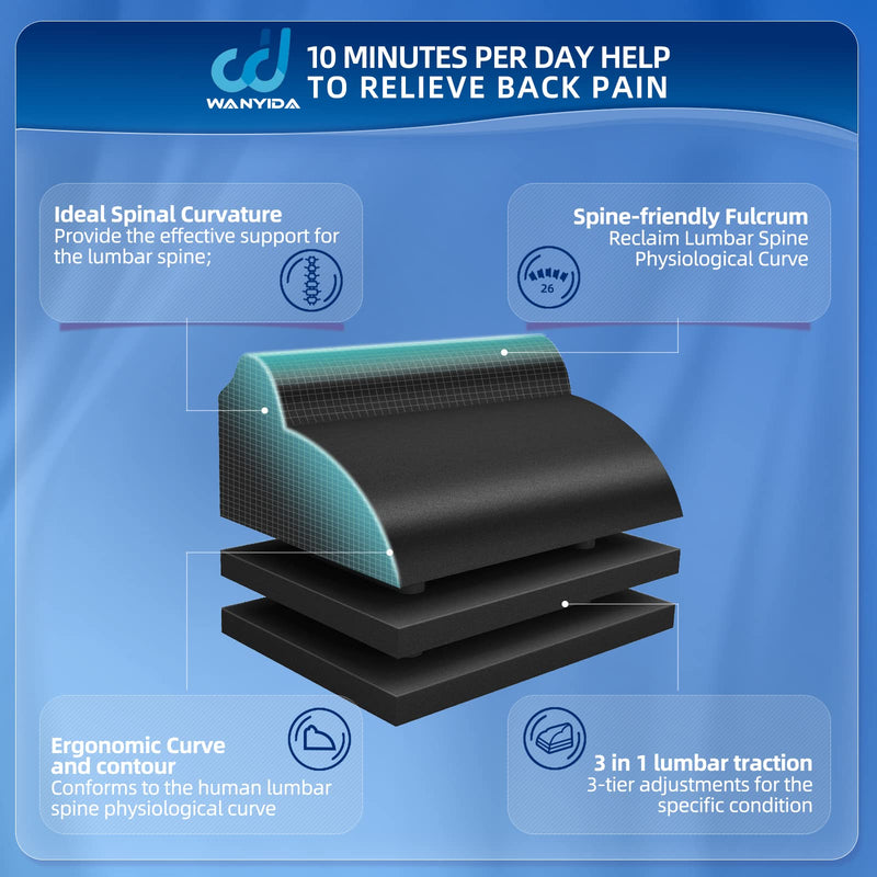 [Australia] - WANYIDA Lumbar Orthotic Traction Roll Device, Lower Back Stretcher for Pain relief, Back Traction for Lumbar Decompression, 3 Height Adjustable Lumbar Stretcher, Chiropractic 