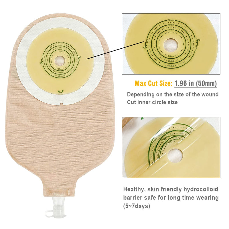 [Australia] - Carbou 15PCS One-Piece Urostomy Bag Drainable Pouches with Measure Card,Cutting Tool for Colostomy Ileostomy Stoma Care, Cut-to-Fit 