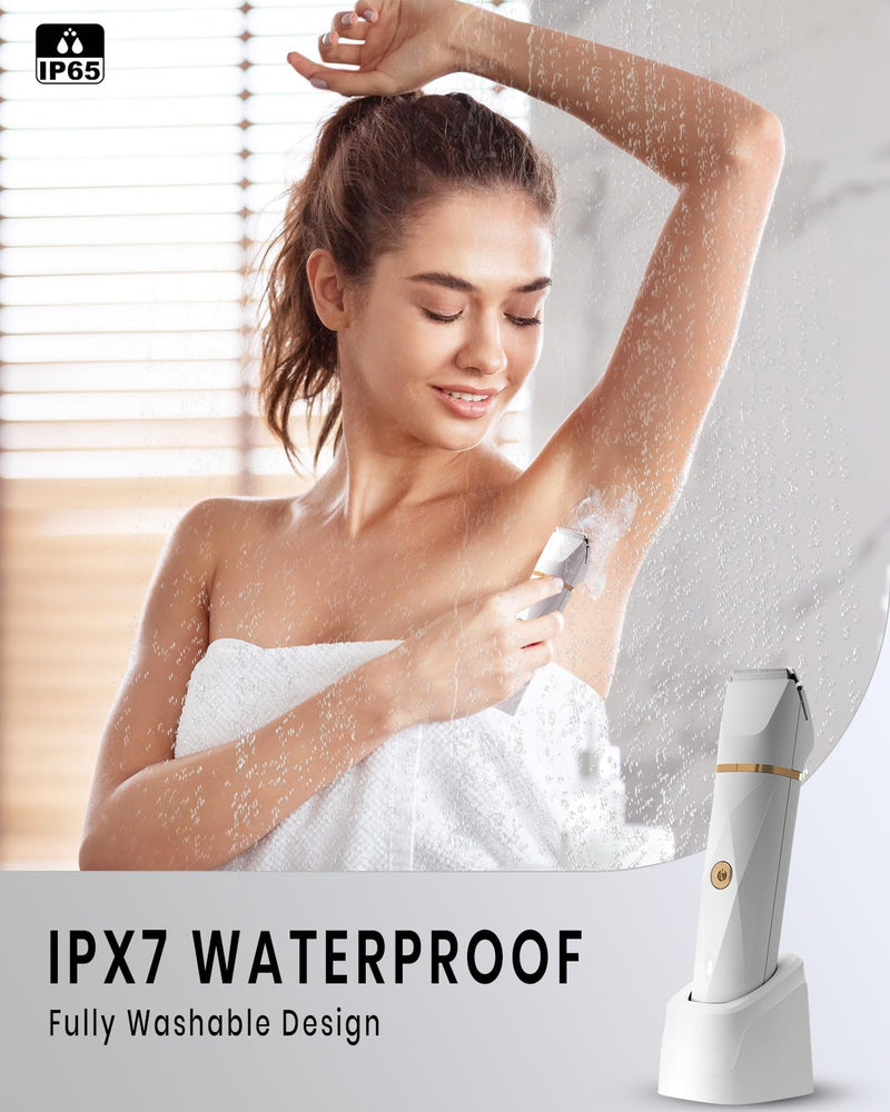 [Australia] - 2-in-1 Bikini Trimmer for Women, Bikini Shaver with Dual Heads, Painless Body and Facial Hair Removal, Rechargeable Cordless Electric Razors for Face Chin Pubic Underarm Legs, IPX12 Waterproof, Pink 