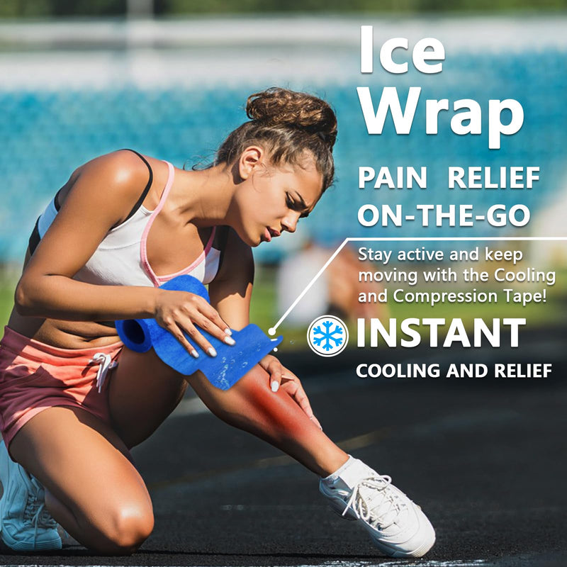 Ice Tape, Self Sticking Bandage Wrap （No Refrigeration Needed） Ice Wrap Instant Cold Compress Compression Tape Wrap, Athletic Muscle Tape, Athletic Tape for Pain and Swelling: Blue
