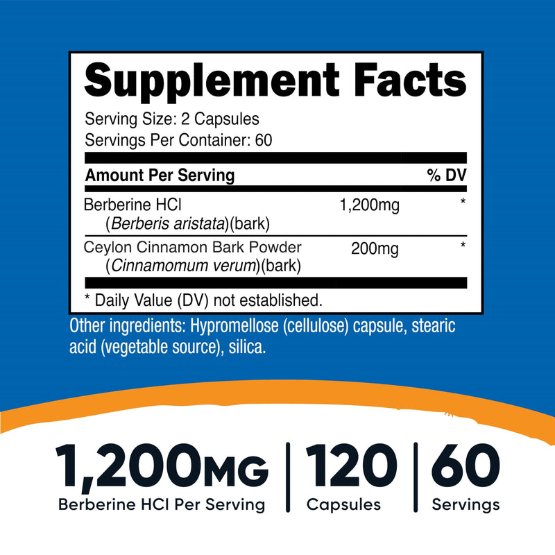 [Australia] - Nutricost Berberine HCl with Ceylon Cinnamon Capsules (120 Capsules, 60 Servings) - Non-GMO, Animal-Free Product 