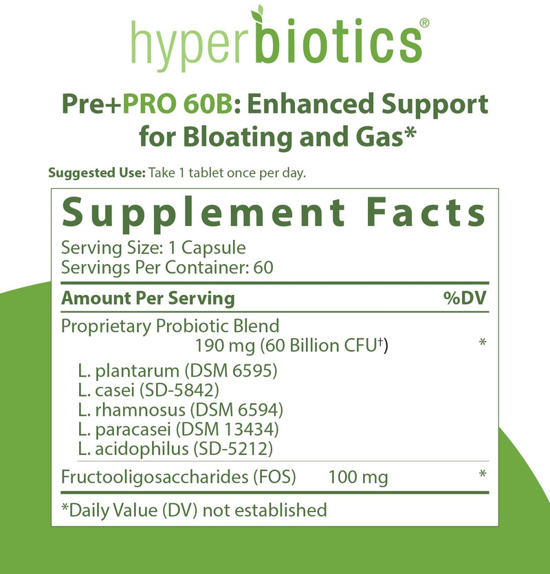 [Australia] - Hyperbiotics Pre Pro | Vegan Probiotics + Prebiotics | 60 Billion CFU | Daily Probiotic for Women and Men | Advanced Strength Digestive and Immune Health Support | Gluten and Dairy Free | 60 Capsules 60 Count (Pack of 1) 