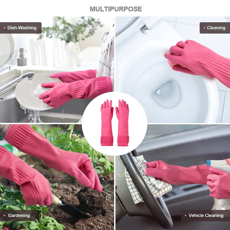 [Australia] - Mamison 2 Pairs Reusable Waterproof Household Dishwashing Cleaning Rubber Gloves, Non-Slip Kitchen Glove(Medium) 