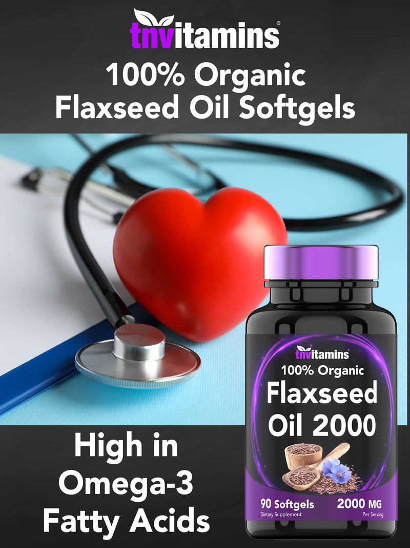 [Australia] - Organic Flaxseed Oil Softgels: 2000 mg x 90 Softgels | High in Omega-3 Fatty Acids | Flaxseed Oil Supplement for Women & Men | Non-GMO 