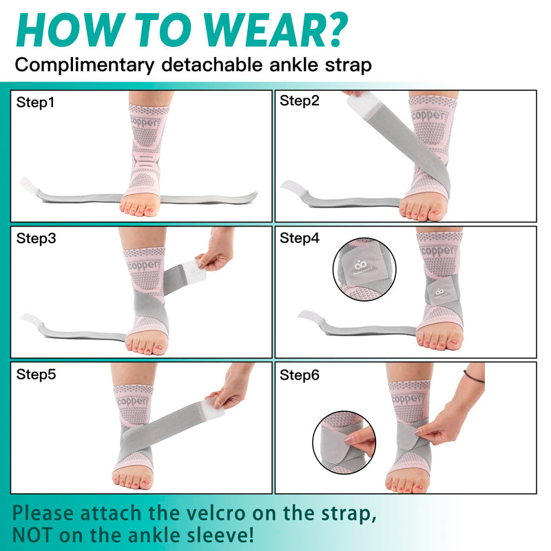 INDEEMAX Ankle Brace for Women & Men, Ankle Compression Sleeve Support Copper Infused Ankle Brace for Sprained Ankle, Plantar Fasciitis Sports, Achilles Tendonitis Pain Relief, Pink Silver, S Copper Pink Silver Small