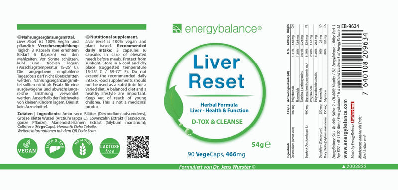 [Australia] - EnergyBalance Liver Reset - Capsules Liver Complex - Liver Regeneration - Vegan, without additives - 90 VegeCaps of 466 mg each 