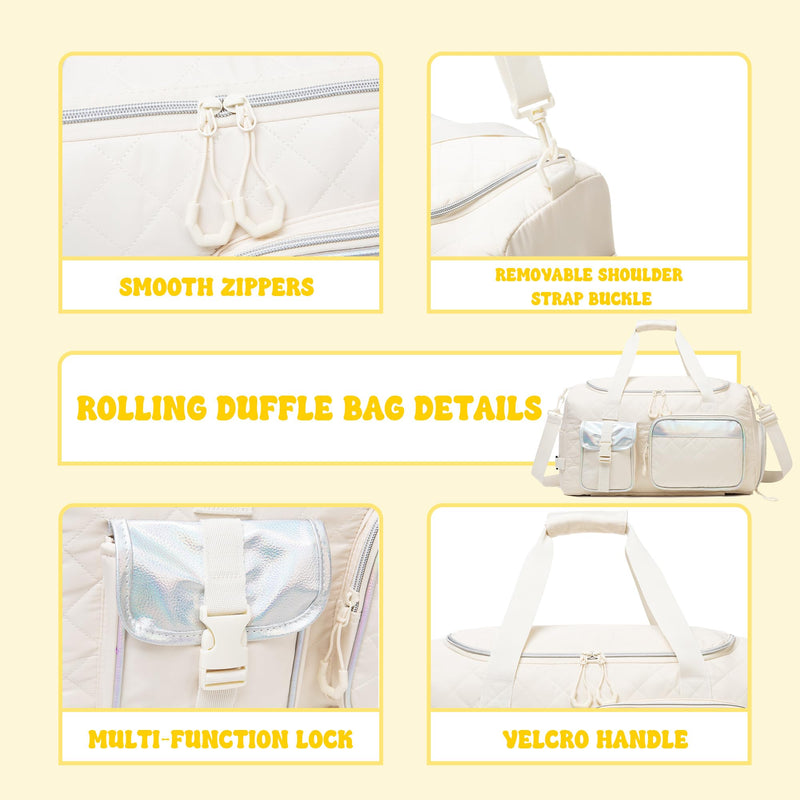 Duffle Bag for Women Weekender Bag for Travel Girls Dance Gym Sports Bags with Shoe Compartment Bags for Women Carry On Luggage for Airplanes Z-Off White