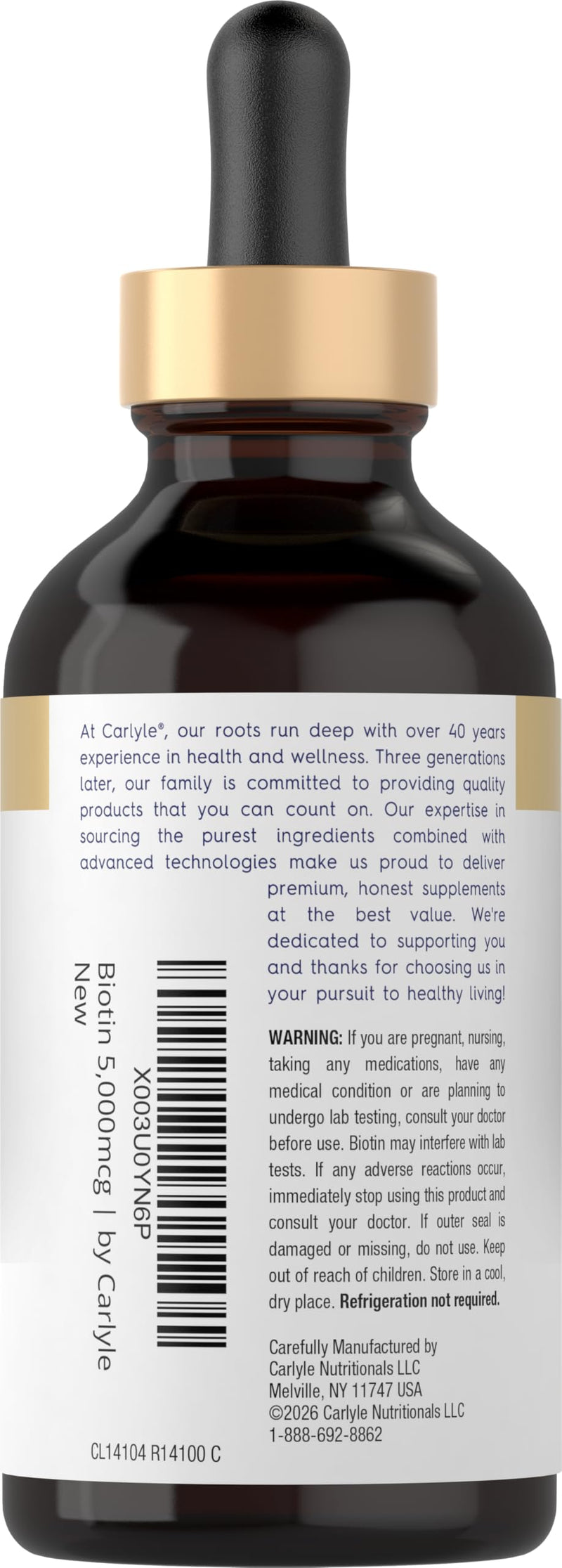 Carlyle Biotin 5000mcg Liquid Drops | 4 fl oz | for Women and Men | Berry Flavor | Beauty Formula | Vegetarian, Non-GMO & Gluten Free Supplement
