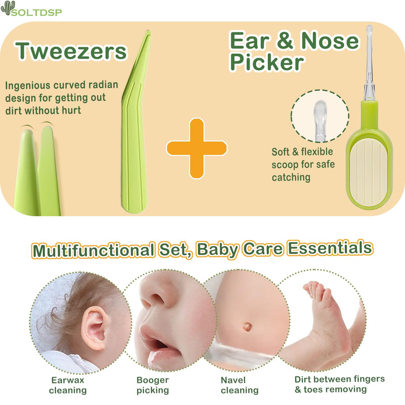 [Australia] - 5-in-1 Baby Nail Kit with Storage Case, Cactus Theme Design Including Baby Nail Clippers, Nail Scissors, Nail File, Tweezers & Nose Picker, Newborn Essentials Must Haves for Baby Shower(Green) Green 