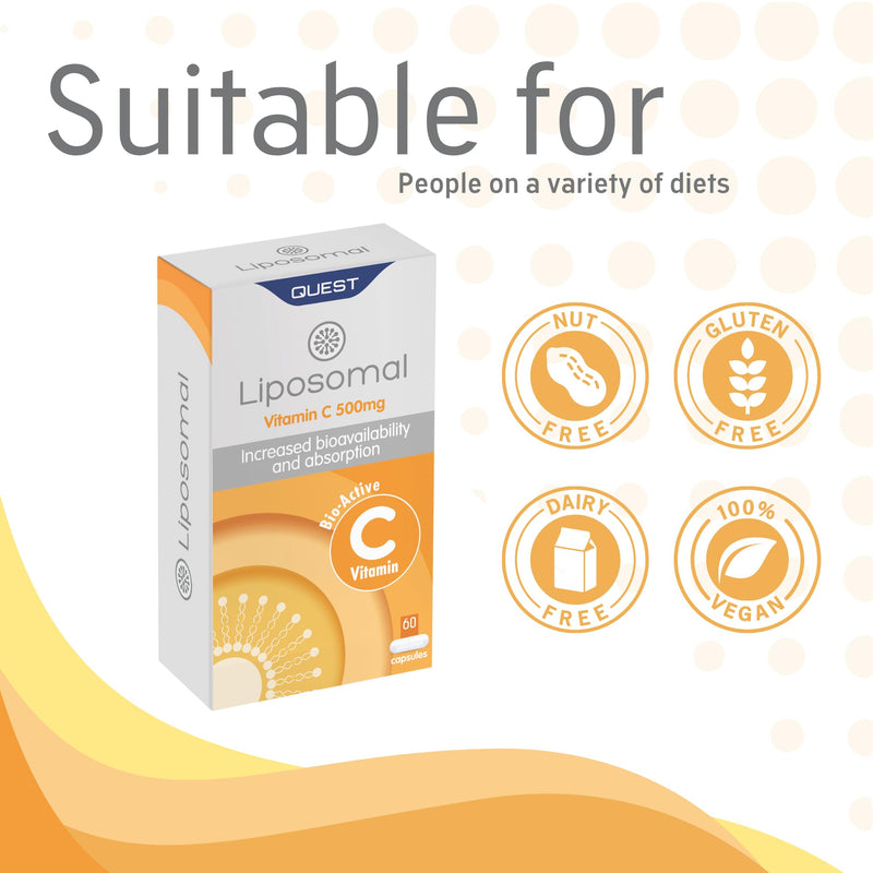 Quest - Liposomal Vitamin C 60x 500mg Vegan Capsules. High Strength and Potency Ascorbic Acid Supplements for Immune Support with Improved Absorption Formula. Non GMO, Dairy & Gluten Free