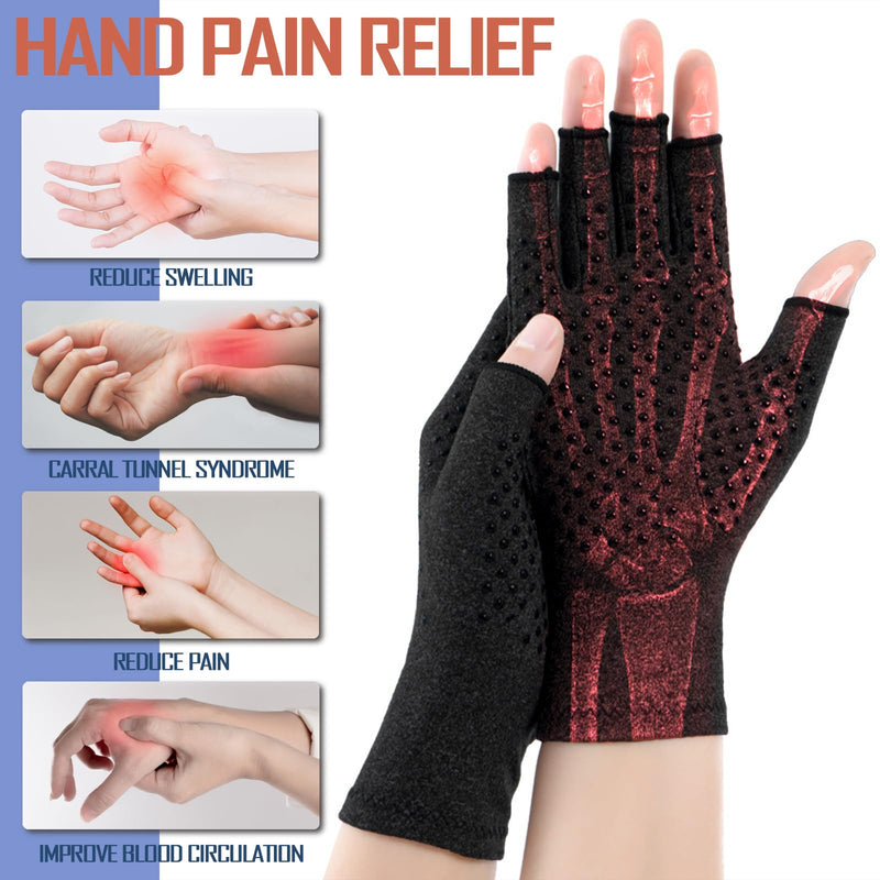 [Australia] - 6 Pairs Arthritis Compression Gloves for Women Men Fingerless Hand Compression Gloves for Typing, Driving and Work Medium 