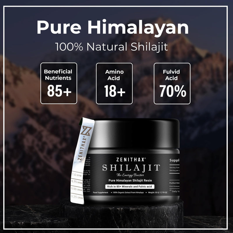 Pure Himalayan Shilajit Resin 50g - Gold Grade 100 Percent Organic Shilajit, Rich in Fulvic & Humic Acid, 85+ Minerals, Boosts Energy & Immunity, Vegan, Lab Tested