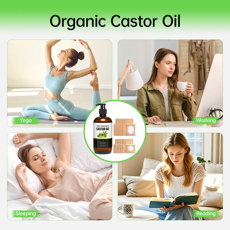 [Australia] - Castor Oil Patches 30 pcs, Castor Oil Pack Wrap for Stomach, Belly Button, Liver, Neck and Waist Ect, With 8oz Organic Cold Pressed Unrefined Castor Oil, Ideal As a Daily Care Gifts 