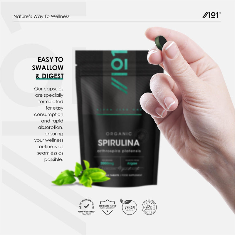 Organic Spirulina 2000mg – 1000 Vegan Tablets - Pure Supplement Formula with No Additives – Resealable and Recyclable Pouch by Alpha01 1 count (Pack of 1000)