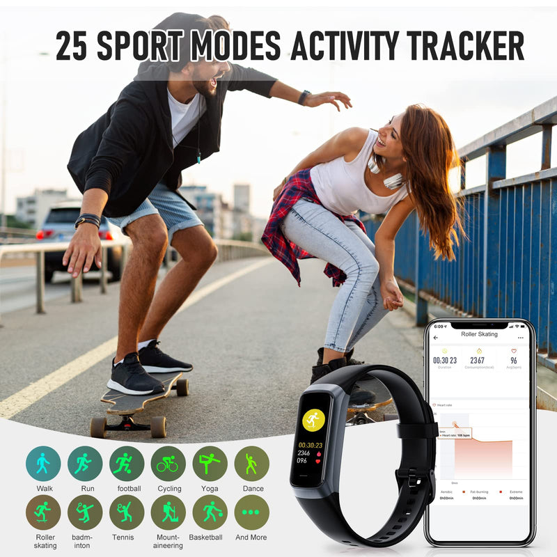 [Australia] - Fitness Tracker, Blood Pressure Watch with 24/7 Heart Rate, Step Counter for Walking, Step Trackers Activity Pedometer for Women Men Android iOS black 