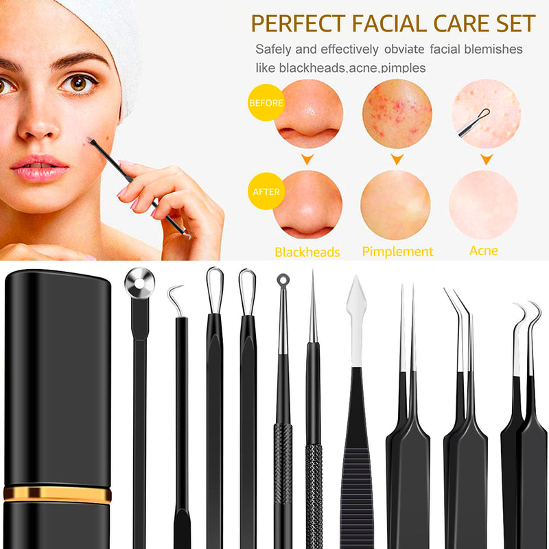 [Australia] - 40pcs Pimple Popper Tool Kit Stainless Steel Blackhead Remover Tool Comedones Extractor for Forehead Facial Nose Lightweight Acne Needle Tool with Metal Case for Travel Home Use Black 40pcs 