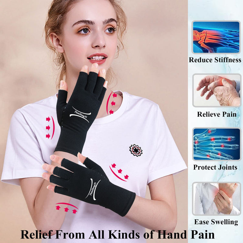 [Australia] - 2 Pairs Arthritis Gloves for Pain Relief, Compression Gloves for Arthritis, Carpal Tunnel, Osteoarthritis, Joint, Typing, Driving, Fingerless Hand Gloves for Women Men (Grey1+Pure Black1, Medium) Grey1+pure Black1 