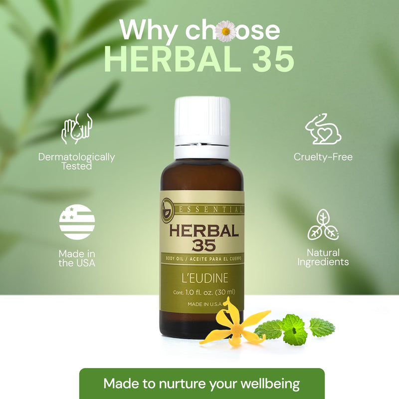 L’EUDINE Herbal 35 Essential Oil Blend - 35 Natural Extracts with Peppermint, Eucalyptus & Lavender - Relaxing Aromatherapy Oil for Diffuser, Massage & Stress Relief - Vegan & Pure Wellness, 1 Fl Oz 1 Fl Oz (Pack of 1)