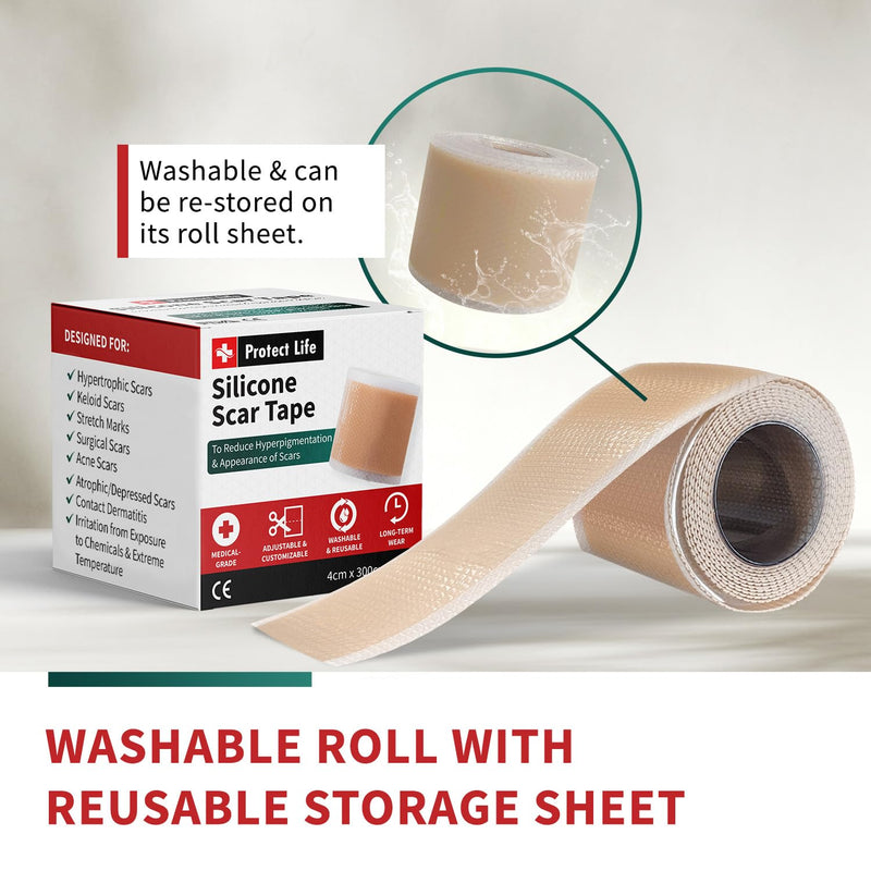 [Australia] - Medical-Grade Silicone Scar Tape Roll (1.6" x 118") Silicone Scar Sheets Keloid Bump Removal - Reusable Silicone Tape Scar Removal Strips, Scar Tape for Surgical Scars, C Section Scar Silicone Strips 1 Pack 