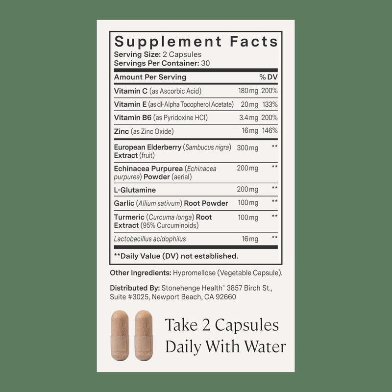 Stonehenge Health Dynamic Immunity Daily Supplement 10-in-1 Immune Boosters Zinc, Elderberry, Echinacea, Vitamin C & Probiotic L. Acidophilus – Supports Immune System & Respiratory Health, 60 Capsules | Immune Support Supplements Elderberry Echinacea Z...