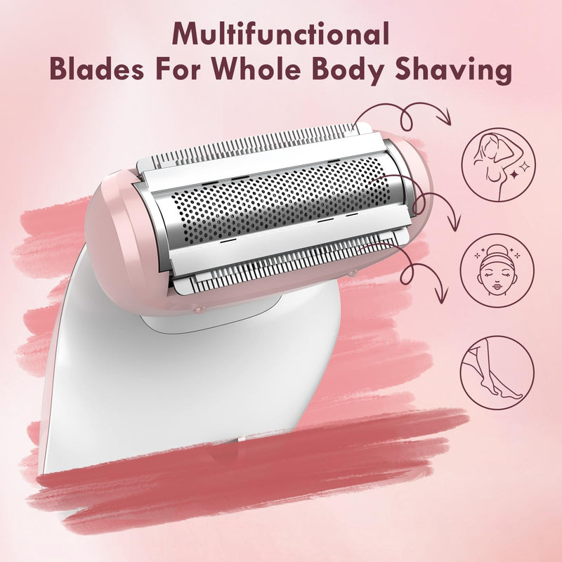 [Australia] - Electric Razor for Women - Painless Eletric Shavers for Women, Body Hair Removal for Legs and Underarms, Ladies Bikini Trimmer Wet Dry Shave, Rechargeable, with LED Light, Pink 970 