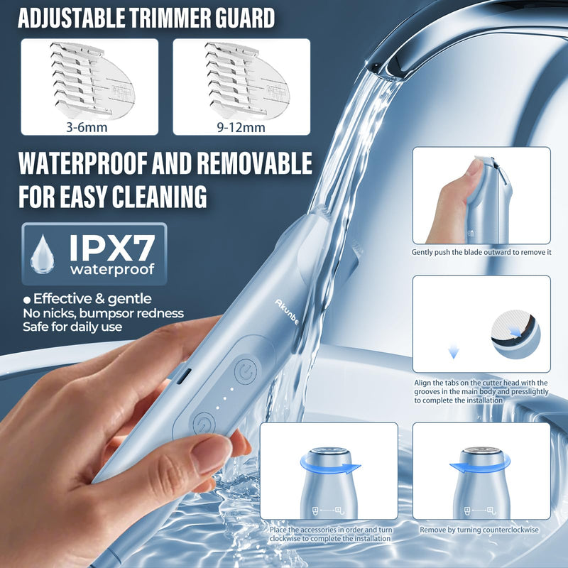 Women Electric Shaver Dual Head Bikini Trimmer for Women IPX7 Waterproof Wet & Dry Use Body Hair Trimmer and Facial Hair Remover for Bikini Underarm Leg Arm Body Face (Blue) Blue