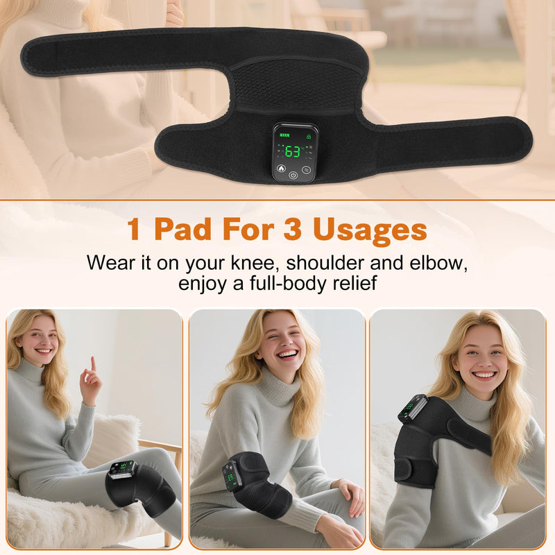 Knee Massager with Heat, FSA Eligible Items, Cordless Rechargeable Heating Pad for Knee Shoulder Elbow Pain Relief, Heated Knee Brace for Arthritis with Massage, HSA Approved Products Only Dark Black