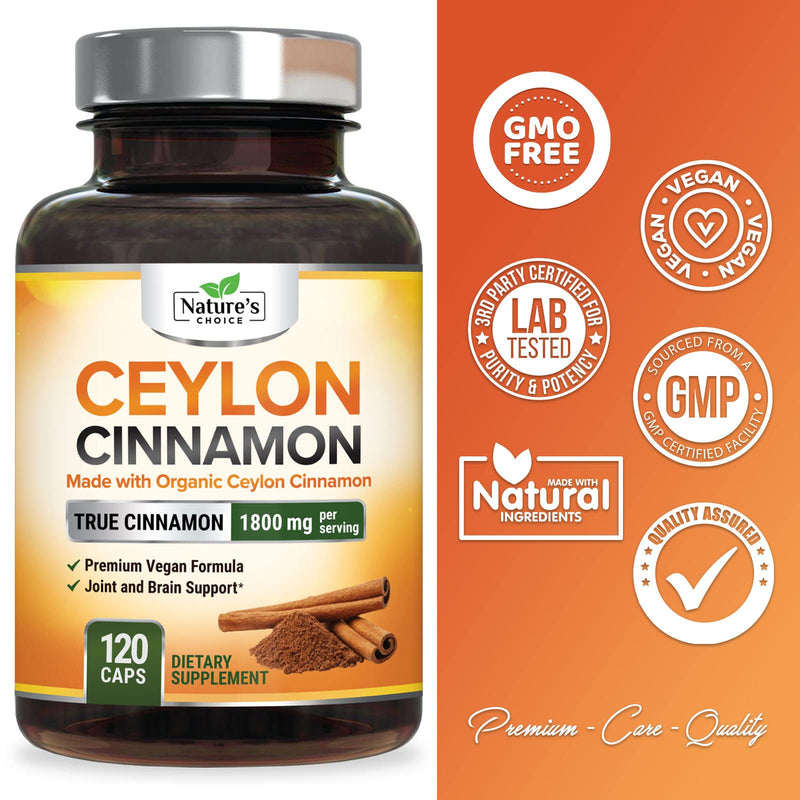[Australia] - Ceylon Cinnamon Capsules - Certified Organic Cinnamon Pills, Non-GMO, Dairy & Gluten Free, Sri Lanka Cinnamon Powder Supplement, Vegan True Cinnamomum Vitamins, Sugar Free, 120 Count Cinnamon Capsules 120 Count (Pack of 1) 
