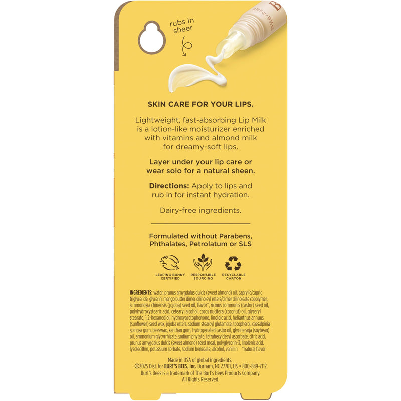 Burt’s Bees Lip Milk, Daily Lip Moisturizer, Toasted Coconut, Vitamin Enriched Moisturizing Lip Balm with Almond Milk and Jojoba Oil, Hydrating for Softer Lips, 1 Tube, 0.34 Fl Oz 1 Count (Pack of 1)