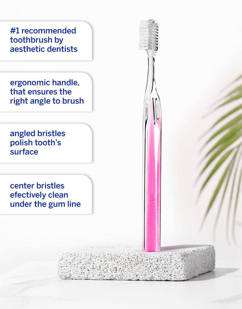 Supersmile Crystal Collection Toothbrush - Whitening Tooth Brush w/Ergonomic Handle - Patented 45° Soft Nylon Bristle Tooth Brushes for Adults & Children, White Coral
