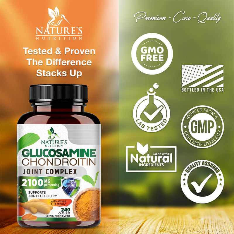[Australia] - Glucosamine Chondroitin MSM Complex - Joint Support Supplement Turmeric & Boswellia, Triple Strength Glucosamine Capsules - Support for Joint Health & Mobility with Quercetin Bromelain - 240 Capsules 240 Count (Pack of 1) 