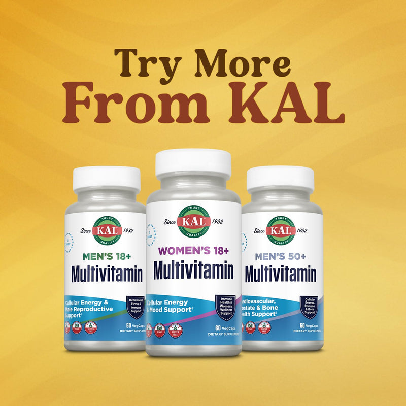 KAL Women’s 18 Plus Multivitamin – Iron Supplement and Multivitamin for Women with Vitamin D and Vitamin C - Support for PMS, Cellular Energy, Mood, Immune Health – 30 Servings, 60 VegCaps