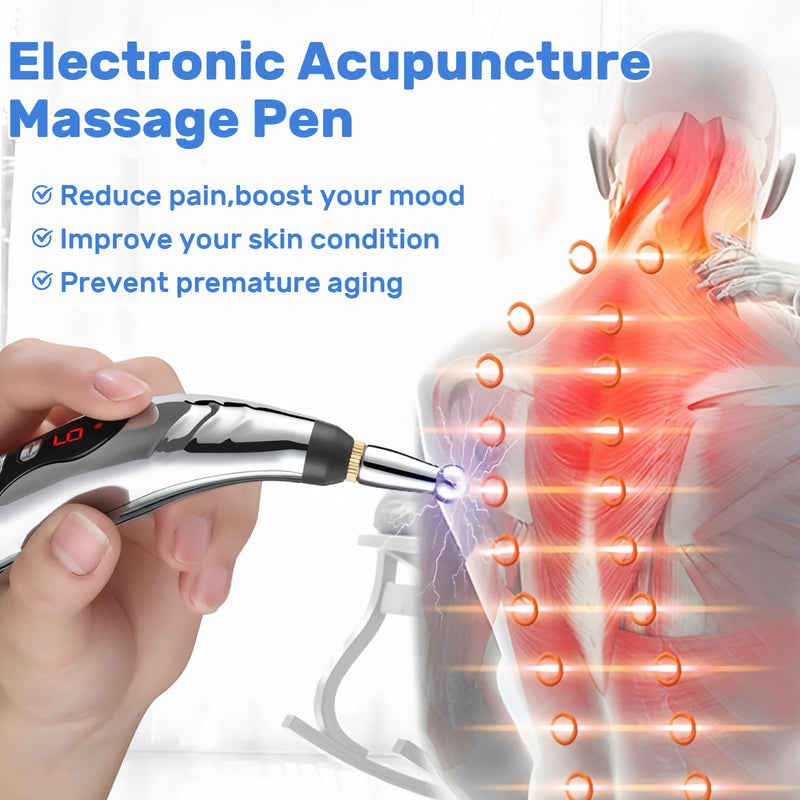 [Australia] - Acupuncture Pen, 5-in-1 Electronic Acupuncture Pen Pain Relief Therapy Rechargeable Powerful Meridian Energy Massage Pen Relief Pain Tools, White 