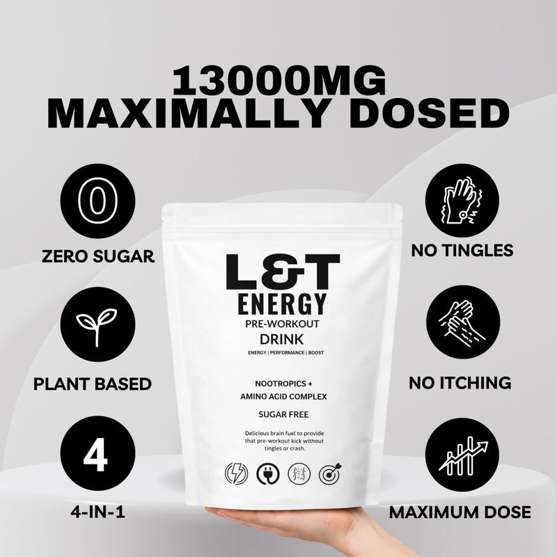 L&T Energy Pre Workout Powder - 13000mg with Caffeine, Creatine, Citrulline & Tyrosine - Sugar Free & No Tingles - Preworkout Energy Drink Men & Women (44 Servings, Orange) 44 Servings