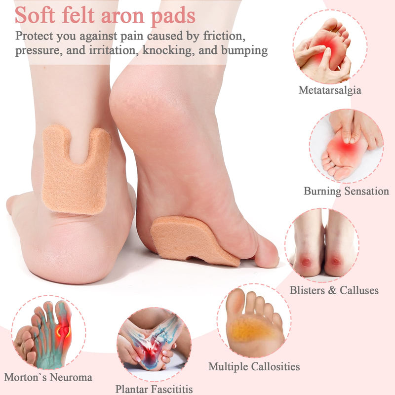 [Australia] - 72 Pcs Callus Pads for Feet Soft Felt Callus Cushions for Bottom of Foot U Shape Metatarsal Pads Pain Relief Adhesive Coin Pads Keep Protecting Calluses from Rubbing on Shoes for Women Men Heel Pads Beige 