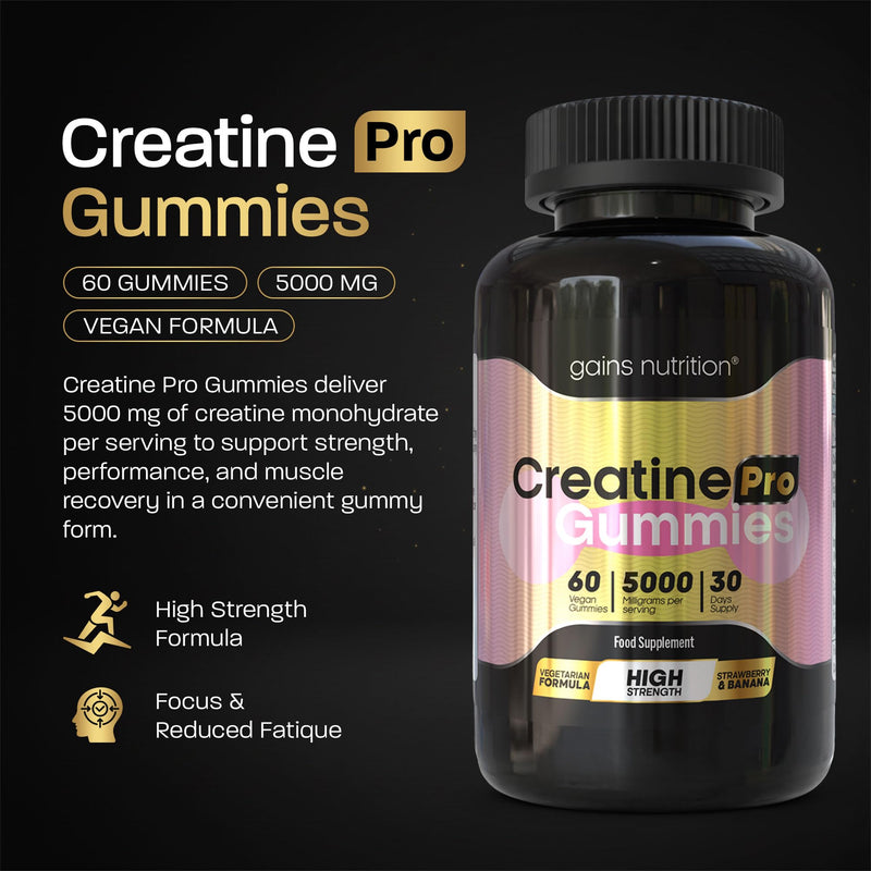 GN Creatine Pro Gummies | 90 Chewable Creatine Gummies for Men & Women - 5000mg Creatine Monohydrate Per Serving | Strawberry & Banana Flavour, Non-GMO & Suitable for Vegans & Vegetarians