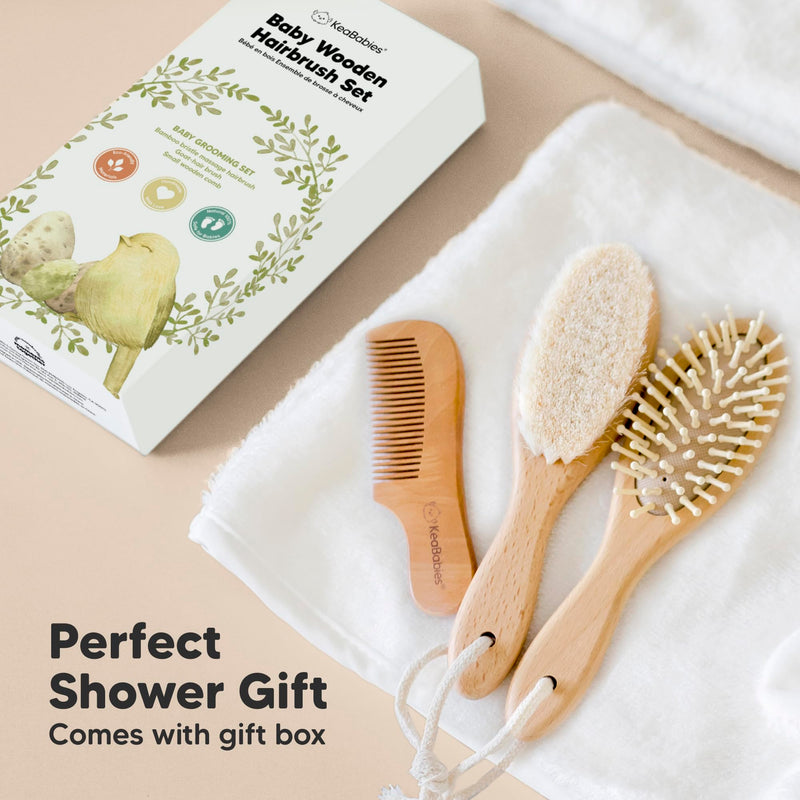 [Australia] - Baby Hair Brush and Comb Set for Newborn - Wooden Baby Hair Brush Set with Soft Goat Bristle, Baby Brush Set for Newborns Baby Brush and Comb Set Girl, Boy, Toddler Cradle Cap Brush (Oval, Walnut) Oval 