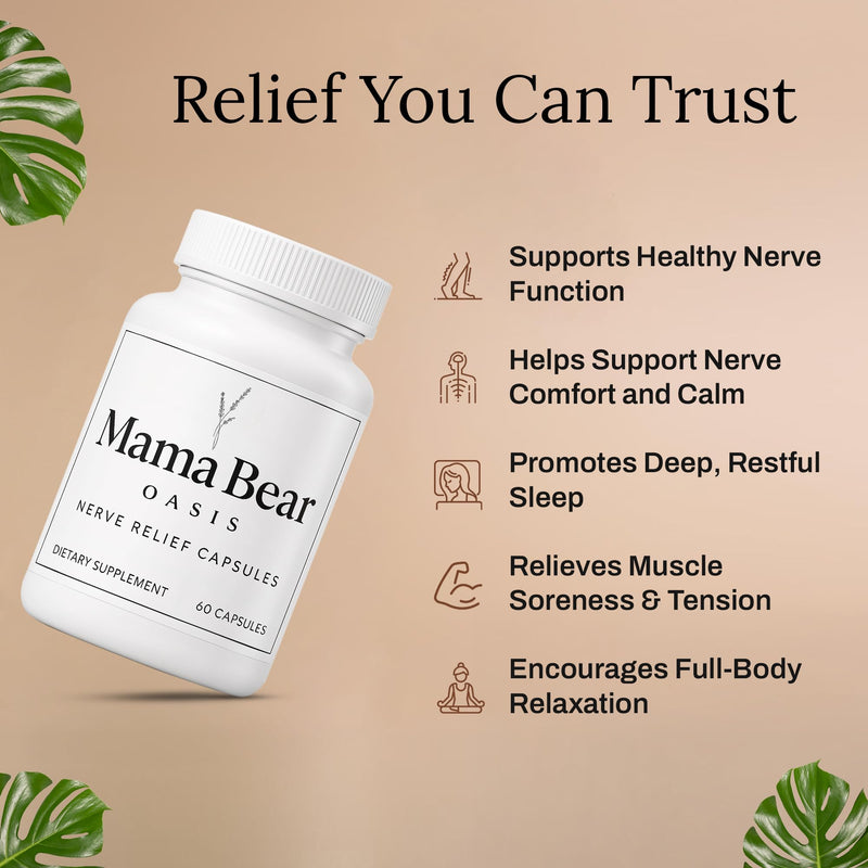 Mama Bear Oasis Nerve Support Capsules with Vitamins, 60 Count | Daily supplement with vitamins to support normal nerve function, mobility, calm, and overall wellness