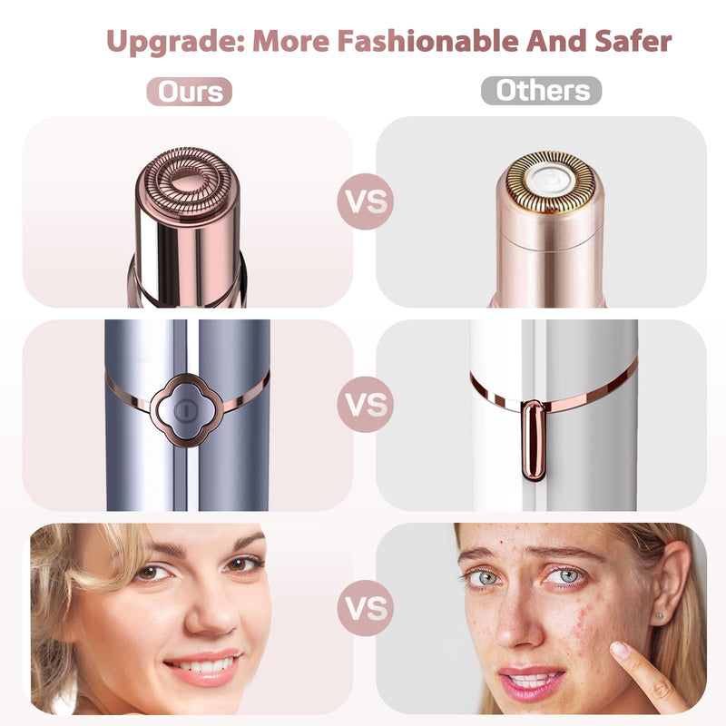 Facial Hair Remover for Women's Face Chin Lip Mustache Neck Armpit Peach Fuzz, Gurelax Electric Painless Hair Removal Device with 2 Replacement Heads Blue+2 Heads