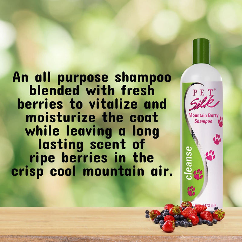 Pet Silk Shampoo - Long Lasting Fresh Scent - Clean and Condition Pet's Fur - Gentle Odor Remover for Puppies, Dogs and Cats (Mountain Berry - 16 oz) - PawsPlanet Australia