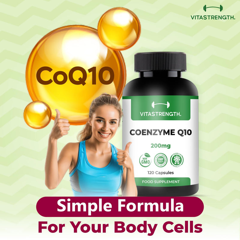 CoQ10 Supplement 200mg | 120 Vegan Co Enzyme Capsules | 2 Months Supply | Ubiquinone Form | High Absorption CoQ10 Supplements | Made in Britain | Non-GMO & Magnesium Stearate Free