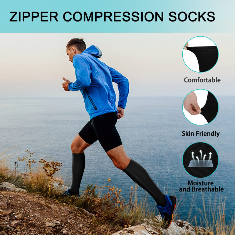 2 Pairs Zipper Compression Socks, 15-20 mmHg Closed Toe Compression Stocking with Zipper for Women and Men Multicolor Small-Medium