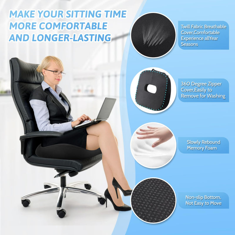 [Australia] - Donut Pillow, Hemorrhoid Pillow for Sitting, Donut Pillow for Tailbone Pain Relief Cushion, Two Humps Hip Comfortable Design, Doughnut Pillow, Butt Pillows for Postpartum Pregnancy, L Size-Black Donut Pillow L Size-Black 