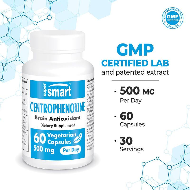 Supersmart - Centrophenoxine 500mg per Day (DMAE & pCPA) - Nootropics Supplement | Non-GMO & Gluten Free - 60 Vegetarian Capsules