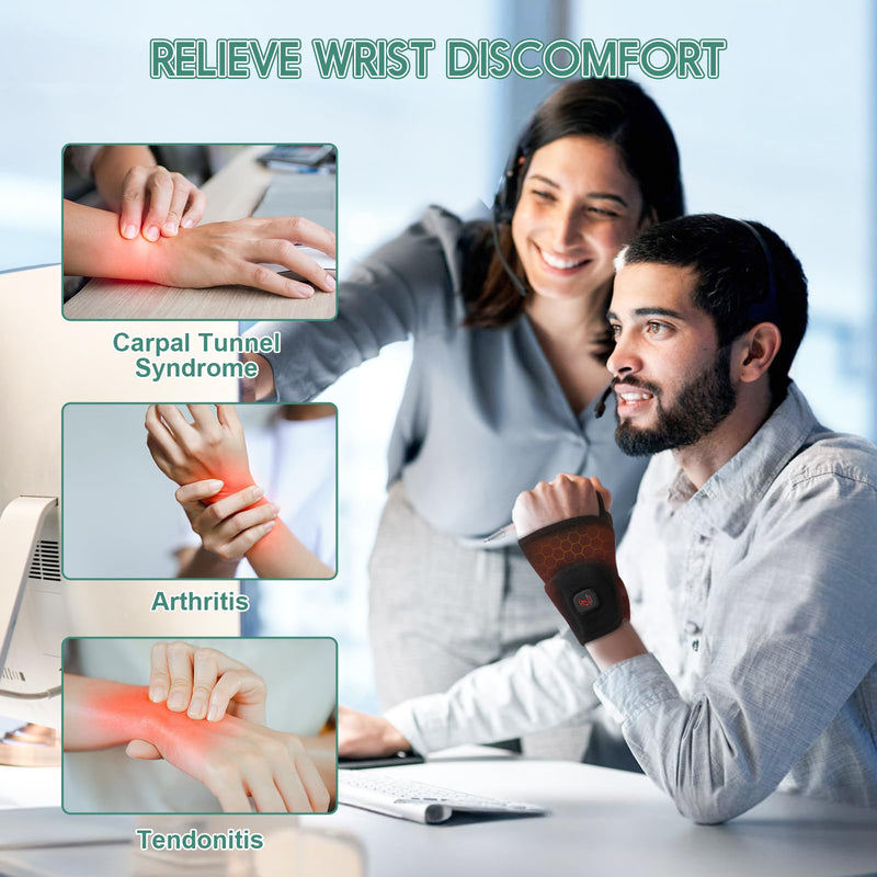 [Australia] - Heated Wrist Wrap Cordless, Wrist Heating Pad for Pain Relief, 3000mAh Rechargeable Wrist Warmers for Men Women, 3 Heat Levels Carpal Tunnel Wrist Brace with 30 Mins Auto-off (Black) Black 