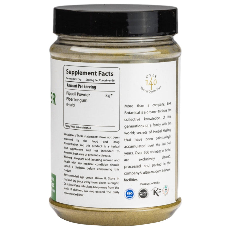 [Australia] - bixa BOTANICAL Piper Longum Powder (Pippali Fruit) an Ideal Alterative & Respiratory Tonic, Ayurvedic Herbal Supplement for Carminative, Anti-Helminthic & Prevents bloatingness – 200g (7 Oz) 