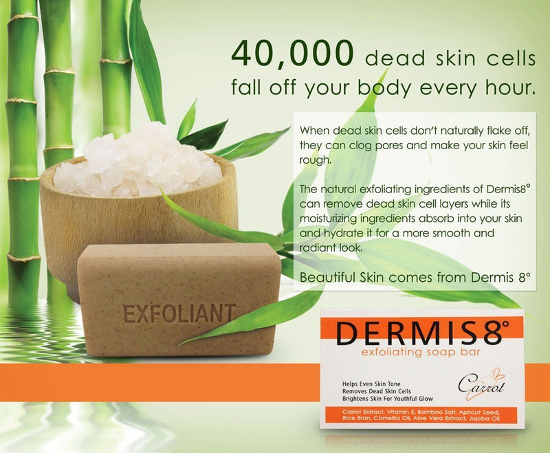 Dermis 8 Exfoliating Beauty Bar Soap with Carrot & Camellia Oil, 200gr 7.05 Ounce (Pack of 1)