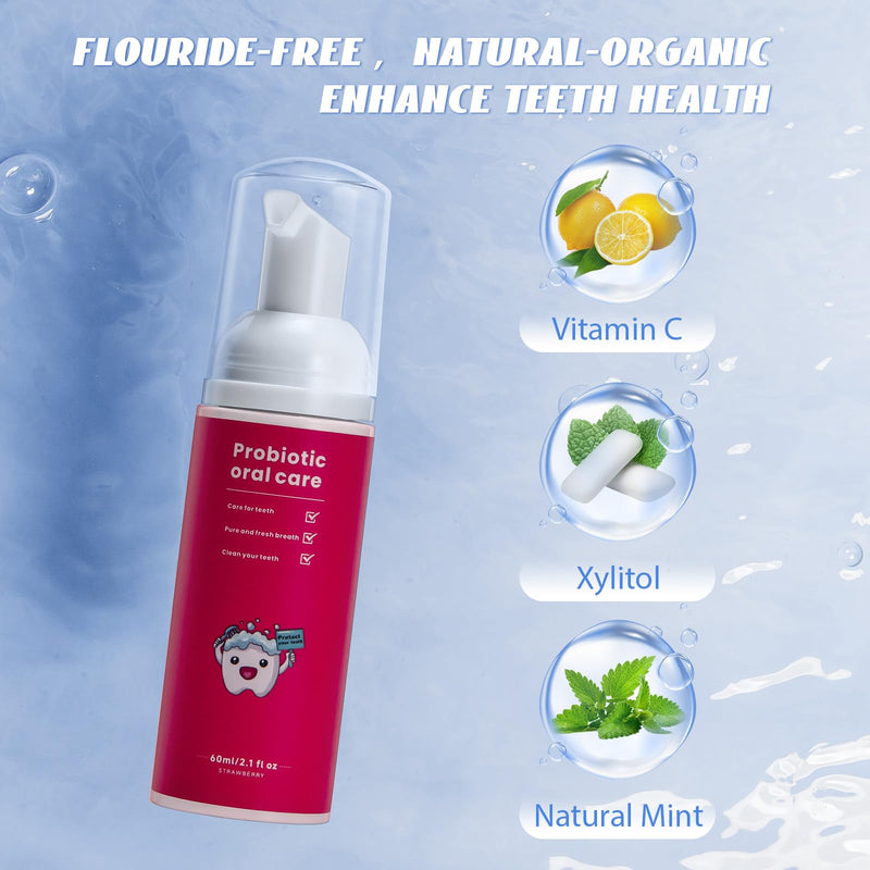 Kids Foam Fluoride Free Toothpaste with 4 Pack Strawberry and Blueberry Flavor,Toddler Natural Teeth Deep Cleaning Toothpaste for U Shaped Toothbrush 2Strawberry+2Blueberry