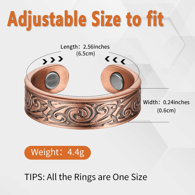 [Australia] - BioMag Copper Rings for Men Dad, Magnetic Pure Copper Rings Adjustable Ring for Fingers Thumb-3PCK Ring C 